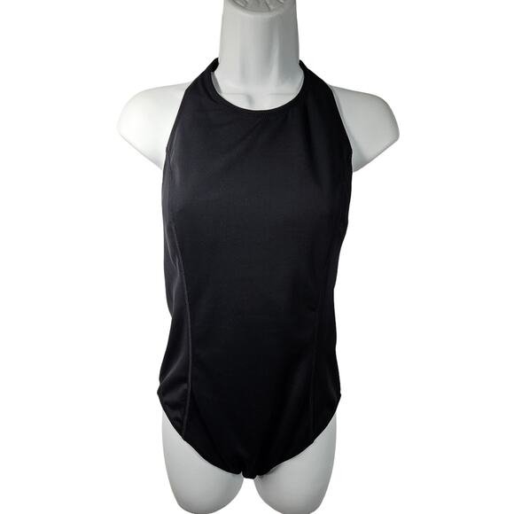 Athleta Black Offshore Paddle One-Piece High Neck Halter Swimsuit Medium - Picture 1 of 15